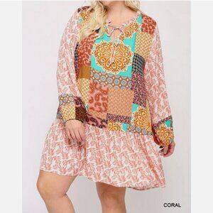 Nwt FUNKY STUFF boho patchlike ruffle rayon short DRESS COVERUP 2X